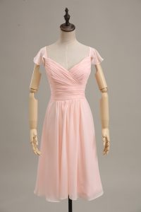 Pink Cap Sleeves Ruching Homecoming Dress
