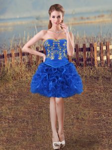 Clearance Ball Gowns Prom Party Dress Royal Blue Sweetheart Organza Sleeveless Mini Length Lace Up