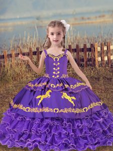 Gorgeous Ball Gowns Pageant Dress Wholesale Lavender Straps Organza Sleeveless Floor Length Lace Up