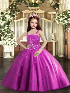 Lilac Sleeveless Beading Floor Length Little Girls Pageant Gowns