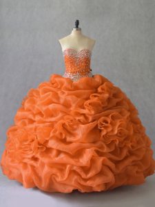Charming Sweetheart Sleeveless Lace Up 15th Birthday Dress Orange Organza