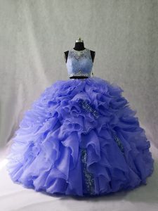 Inexpensive Sleeveless Ruffles and Sequins Zipper 15th Birthday Dress with Lavender Brush Train
