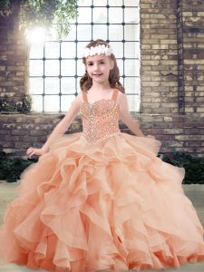 Perfect Sleeveless Beading and Ruffles Side Zipper Pageant Dress for Teens