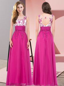 Fuchsia Quinceanera Court of Honor Dress Wedding Party with Appliques Scoop Sleeveless Backless
