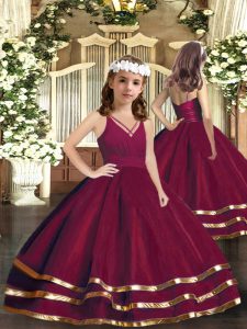 V-neck Sleeveless Tulle Pageant Gowns For Girls Ruffled Layers Zipper