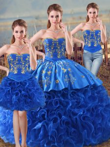 Designer Royal Blue Sleeveless Fabric With Rolling Flowers Lace Up Sweet 16 Dresses for Sweet 16 and Quinceanera