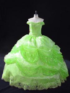 Spectacular Floor Length Sweet 16 Dress Organza Sleeveless Beading and Appliques and Pick Ups