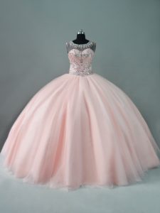 Peach Quinceanera Gowns Sweet 16 and Quinceanera with Beading Scoop Sleeveless Zipper