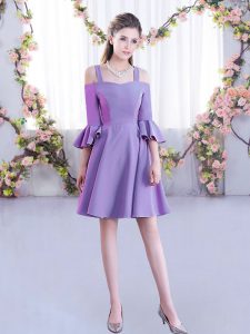 Fashion Lavender Chiffon Zipper Dama Dress Half Sleeves Mini Length Ruching