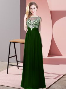 Beading Prom Party Dress Dark Green Backless Sleeveless Floor Length
