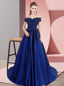 Fashionable Blue Sleeveless Lace Zipper Vestidos de Quinceanera