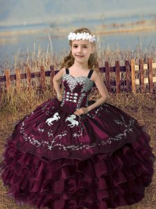 Dazzling Organza Sleeveless Floor Length Pageant Gowns For Girls and Embroidery and Ruffled Layers