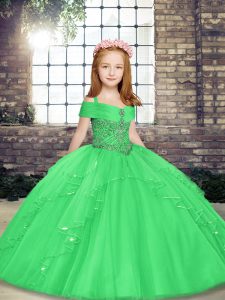 Stylish Tulle Sleeveless Floor Length Little Girl Pageant Gowns and Beading
