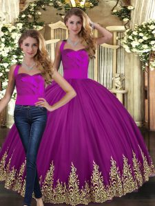 Sleeveless Floor Length Embroidery Lace Up Vestidos de Quinceanera with Fuchsia