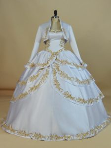 Noble White Sleeveless Embroidery Floor Length Vestidos de Quinceanera