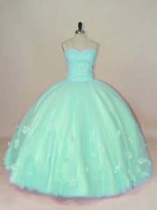 Fancy Sleeveless Lace Up Floor Length Hand Made Flower Quinceanera Gowns