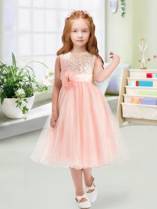 Clearance Tea Length Baby Pink Flower Girl Dress Scoop Sleeveless Zipper