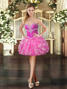 Fantastic Hot Pink Sleeveless Organza Lace Up Evening Dress for Prom and Party
