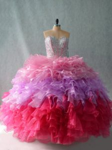 Sumptuous Multi-color Organza Lace Up 15 Quinceanera Dress Sleeveless Floor Length Beading and Ruffles