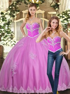 Dramatic Sweetheart Sleeveless Lace Up Sweet 16 Dresses Lilac Tulle