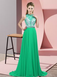 Clearance Turquoise Sleeveless Brush Train Beading Prom Dresses