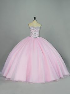 Ball Gowns Sweet 16 Dress Baby Pink Sweetheart Tulle Sleeveless Lace Up