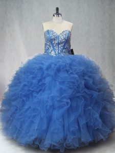 High Quality Sweetheart Sleeveless Lace Up Vestidos de Quinceanera Blue Tulle