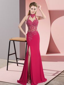 Custom Made Hot Pink Sleeveless Beading Floor Length Prom Party Dress