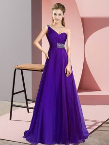 Lovely One Shoulder Sleeveless Brush Train Criss Cross Prom Dress Purple Chiffon