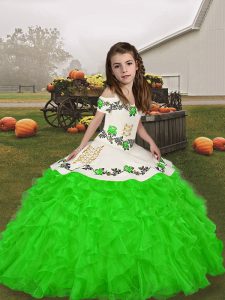 Lovely Straps Sleeveless Lace Up Pageant Gowns For Girls Green Organza