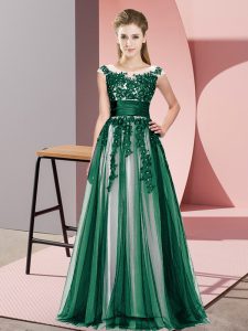 Fitting Empire Vestidos de Damas Dark Green Scoop Tulle Sleeveless Floor Length Zipper