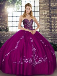 Fuchsia Lace Up Sweet 16 Dress Beading and Embroidery Sleeveless Floor Length