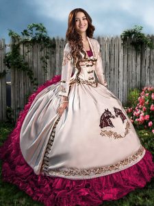 Fantastic Hot Pink Sweetheart Lace Up Embroidery and Ruffles Sweet 16 Quinceanera Dress Sleeveless