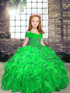 Organza Lace Up High School Pageant Dress Sleeveless Floor Length Beading and Ruffles