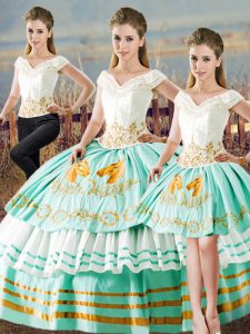 Edgy Floor Length Apple Green 15 Quinceanera Dress V-neck Sleeveless Lace Up