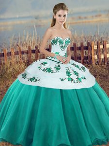 Sweet Turquoise Sleeveless Tulle Lace Up Sweet 16 Quinceanera Dress for Military Ball and Sweet 16 and Quinceanera