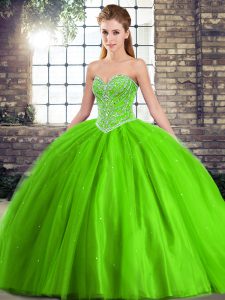 Fashionable Brush Train Ball Gowns Quince Ball Gowns Sweetheart Tulle Sleeveless Lace Up