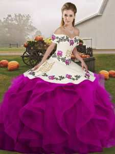 White And Purple Sleeveless Embroidery and Ruffles Floor Length Sweet 16 Dress