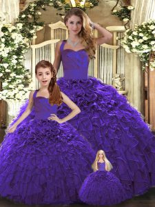 Beautiful Purple Organza Lace Up Halter Top Sleeveless Floor Length Ball Gown Prom Dress Ruffles
