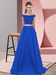 Royal Blue Dress for Prom Off The Shoulder Sleeveless Sweep Train Backless