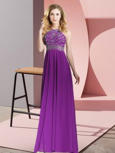 Purple Scoop Backless Beading Prom Dresses Sleeveless