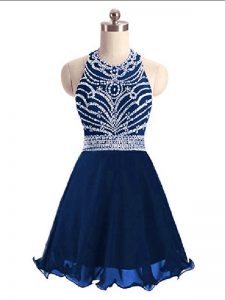 Mini Length Lace Up Homecoming Dress Navy Blue for Prom and Party and Military Ball with Beading