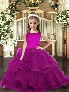 Ball Gowns Child Pageant Dress Purple Scoop Tulle Sleeveless Floor Length Lace Up