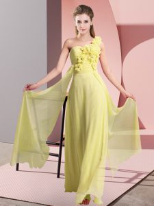 Beautiful Yellow One Shoulder Neckline Hand Made Flower Quinceanera Court Dresses Sleeveless Lace Up