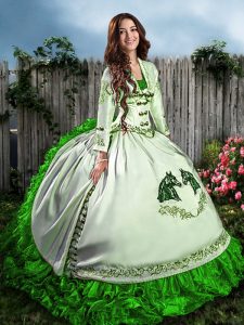 Fantastic Green Ball Gowns Organza Sweetheart Sleeveless Embroidery and Ruffles Floor Length Lace Up Quinceanera Gown