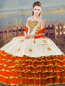 Excellent Floor Length Orange Quinceanera Dress Sweetheart Sleeveless Lace Up