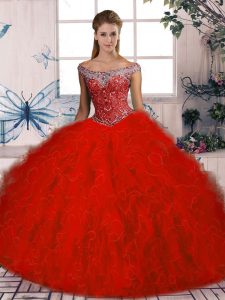 Beauteous Tulle Sleeveless Quinceanera Dress Brush Train and Beading and Ruffles