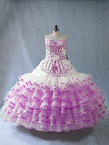 Ball Gowns Sweet 16 Quinceanera Dress Lilac Sweetheart Organza Sleeveless Floor Length Lace Up