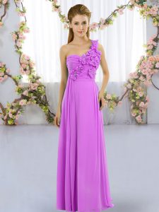Custom Made Floor Length Lilac Quinceanera Dama Dress Chiffon Sleeveless Hand Made Flower