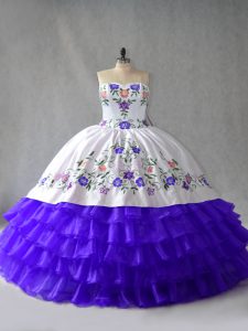 Pretty Sleeveless Lace Up Floor Length Embroidery and Ruffled Layers Quinceanera Dress
